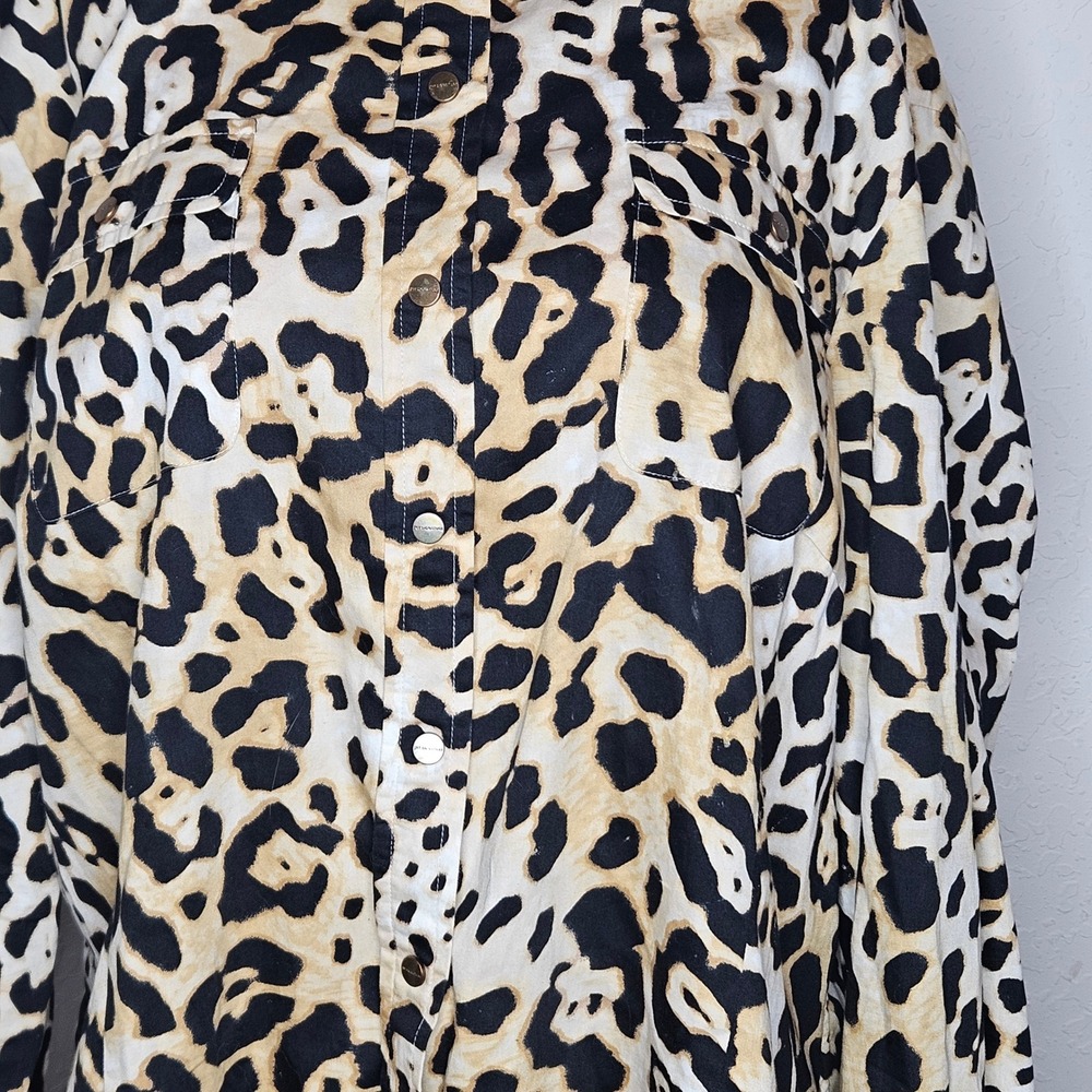 Jones New York Signature‎ Woman Leopard Print Button Up Shirt Long Sleeve Tan 1X - Picture 2 of 5